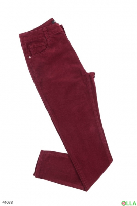 Women's burgundy velor trousers