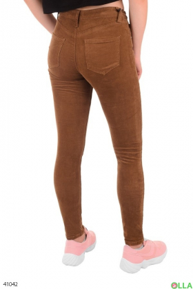Женские коричневые велюровые брюки