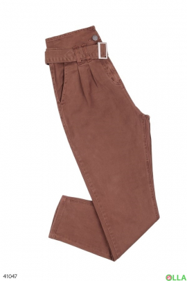Жіночі коричневі штани з поясом