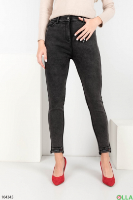 Жіночі темно-сірі джинсы-скінні на флісі