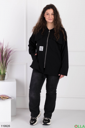 Женская черная куртка-ветровка батал