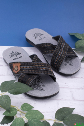 Men's gray denim slippers