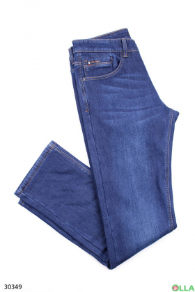Мужские джинсы синего цвета на флисе