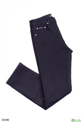 Мужские джинсы тёмно-синего цвета на флисе
