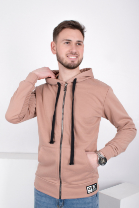 Men's beige zip-up hoodie