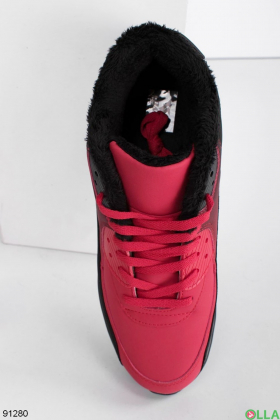 Чоловічі зимові чорно-червоні кросівки на шнурівці