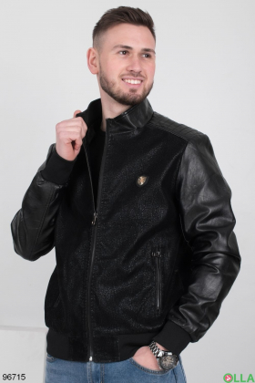 Мужская черная куртка из эко-кожи