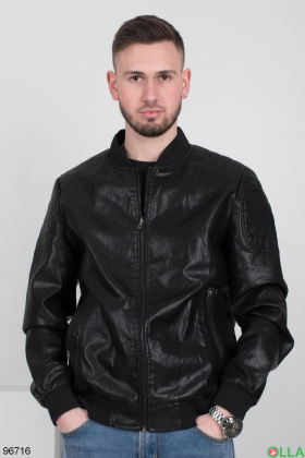 Чоловіча чорна куртка з еко-шкіри