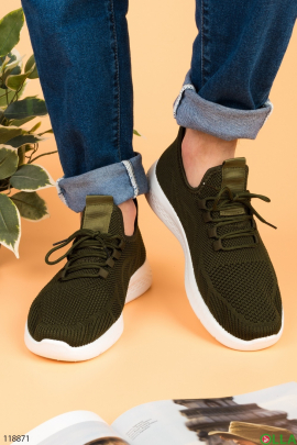 Men's khaki textile sneakers
