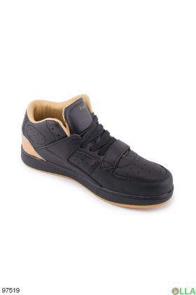 Women's black and beige eco-leather sneakers