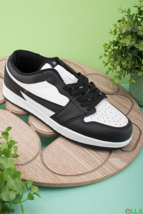 Men's black and white sneakers made of eco-leather