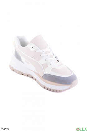 Жіночі біло-бежеві кросівки на шнурівці
