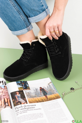 Women's black lace-up ugg boots