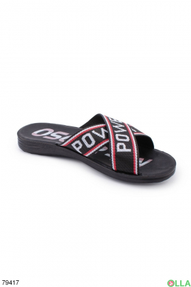 Men's black and white flip-flops with an inscription