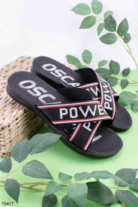 Men's black and white flip-flops with an inscription