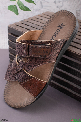 Men's brown eco-leather slippers