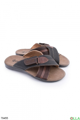 Men's black-brown eco-leather slippers