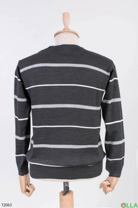 Мужской темно-серый свитер в полоску