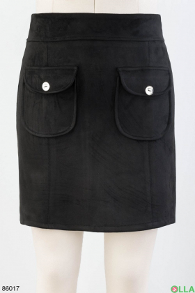 Женская черная юбка из эко-замши