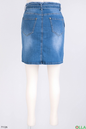 Женская джинсовая синяя юбка с поясом