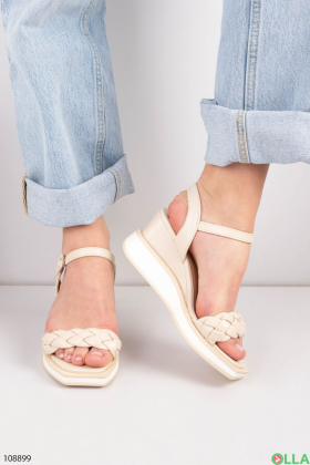 Women's light beige wedge sandals