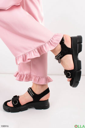 Women's black eco-suede sandals