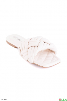 Women's light beige eco-leather slippers