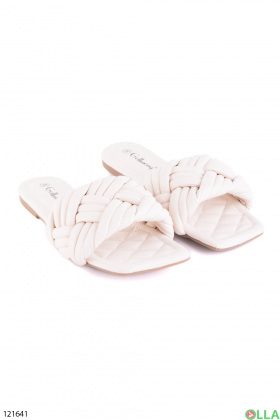 Women's light beige eco-leather slippers