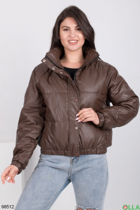 Жіноча темно-коричнева куртка з еко-шкіри