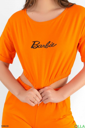 Женский оранжевый костюм из топа и шорт
