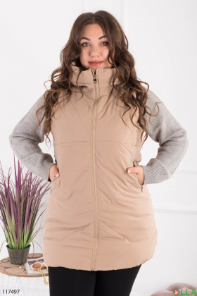 Women's beige batal vest with hood