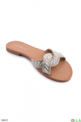 Women's silver slippers with rhinestones