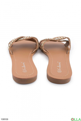 Women's golden slippers with rhinestones