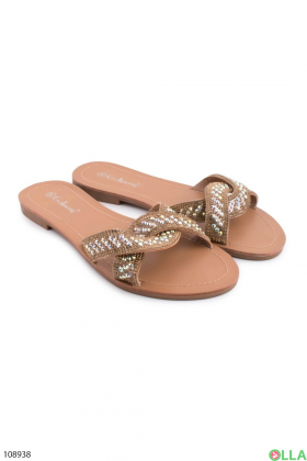 Women's golden slippers with rhinestones