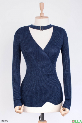 Жіночий темно-синій светр з чокером