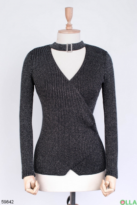 Женский черный свитер с чокером