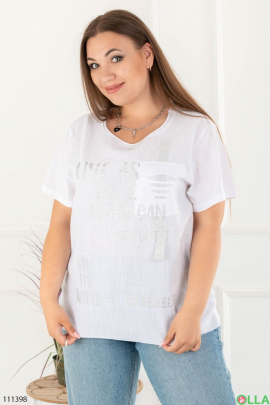 Жіноча біла футболка-батал з написом