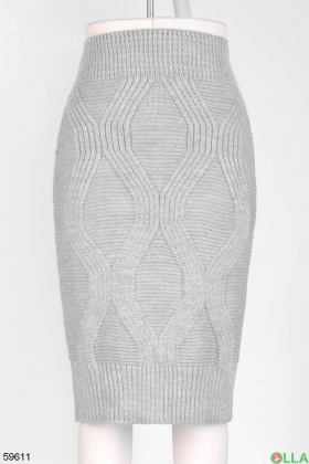 Женский серый трикотажный юбочный костюм