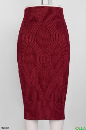 Женский бордовый трикотажный юбочный костюм