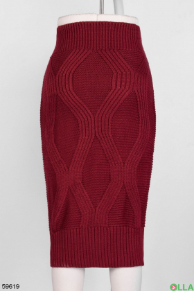 Женский бордовый трикотажный юбочный костюм