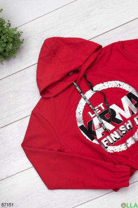 Women's red hoodie with slogans