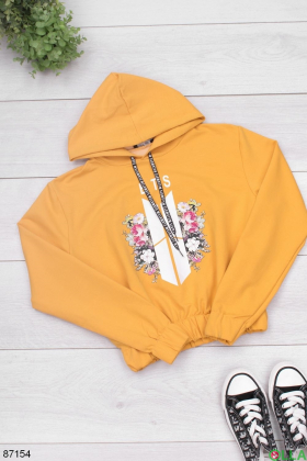 Women's yellow printed hoodie