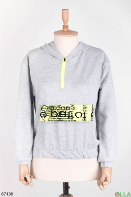 Women's gray hoodie with slogans