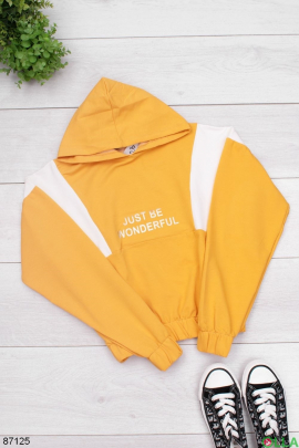Women's white and yellow hoodie with slogans