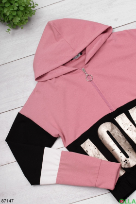 Women's black and pink hoodie with slogans