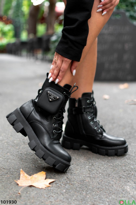Женские черные ботинки со съемной сумкой