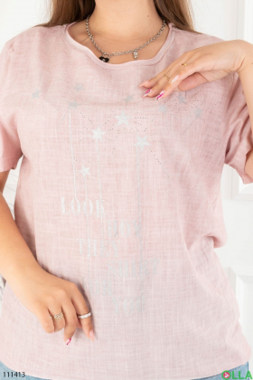 Женская розовая футболка-батал с надписью
