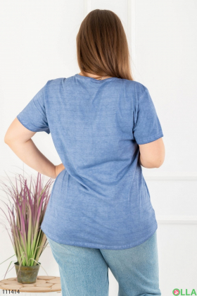 Жіноча синя футболка-батал з написом