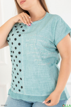 Женская бирюзовая футболка-батал с принтом