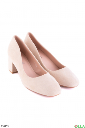 Women's light beige eco-suede heels